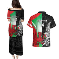 New Zealand and Wales Rugby Custom Couples Matching Puletasi and Hawaiian Shirt Aotearoa All Black Combine Welsh Dragon - Polynesian Pride