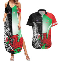New Zealand and Wales Rugby Custom Couples Matching Summer Maxi Dress and Hawaiian Shirt Aotearoa All Black Combine Welsh Dragon - Polynesian Pride