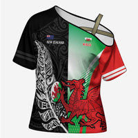 New Zealand and Wales Rugby Custom Cross Shoulder Shirt Aotearoa All Black Combine Welsh Dragon - Polynesian Pride