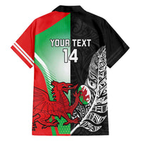 New Zealand and Wales Rugby Custom Family Matching Short Sleeve Bodycon Dress and Hawaiian Shirt Aotearoa All Black Combine Welsh Dragon LT14 - Polynesian Pride