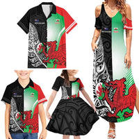 New Zealand and Wales Rugby Custom Family Matching Summer Maxi Dress and Hawaiian Shirt Aotearoa All Black Combine Welsh Dragon LT14 - Polynesian Pride
