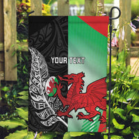 New Zealand and Wales Rugby Custom Garden Flag Aotearoa All Black Combine Welsh Dragon LT14 Garden Flag Black - Polynesian Pride