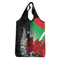 New Zealand and Wales Rugby Custom Grocery Bag Aotearoa All Black Combine Welsh Dragon LT14 - Polynesian Pride