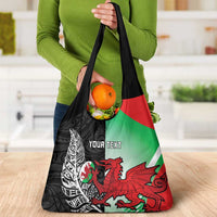 New Zealand and Wales Rugby Custom Grocery Bag Aotearoa All Black Combine Welsh Dragon LT14 - Polynesian Pride