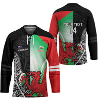 New Zealand and Wales Rugby Custom Hockey Jersey Aotearoa All Black Combine Welsh Dragon LT14 - Polynesian Pride