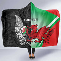 New Zealand and Wales Rugby Custom Hooded Blanket Aotearoa All Black Combine Welsh Dragon LT14 One Size Black - Polynesian Pride