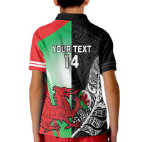 New Zealand and Wales Rugby Custom Kid Polo Shirt Aotearoa All Black Combine Welsh Dragon LT14 - Polynesian Pride
