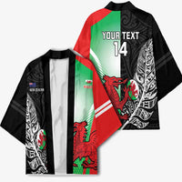 New Zealand and Wales Rugby Custom Kimono Aotearoa All Black Combine Welsh Dragon LT14 - Polynesian Pride