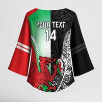 New Zealand and Wales Rugby Custom Kimono Sleeve Blouse Aotearoa All Black Combine Welsh Dragon LT14 - Polynesian Pride