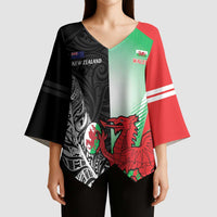 New Zealand and Wales Rugby Custom Kimono Sleeve Blouse Aotearoa All Black Combine Welsh Dragon LT14 - Polynesian Pride
