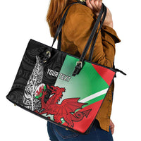 New Zealand and Wales Rugby Custom Leather Tote Bag Aotearoa All Black Combine Welsh Dragon LT14 - Polynesian Pride