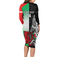 New Zealand and Wales Rugby Custom Long Sleeve Bodycon Dress Aotearoa All Black Combine Welsh Dragon LT14 - Polynesian Pride