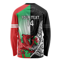 New Zealand and Wales Rugby Custom Long Sleeve Shirt Aotearoa All Black Combine Welsh Dragon - Polynesian Pride