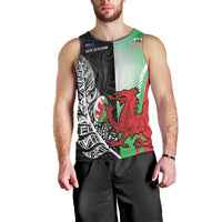 New Zealand and Wales Rugby Custom Men Tank Top Aotearoa All Black Combine Welsh Dragon LT14 - Polynesian Pride