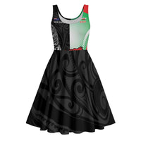 New Zealand and Wales Rugby Custom Midi Dress Aotearoa All Black Combine Welsh Dragon LT14 Black - Polynesian Pride