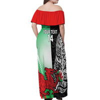 New Zealand and Wales Rugby Custom Off Shoulder Maxi Dress Aotearoa All Black Combine Welsh Dragon LT14 - Polynesian Pride