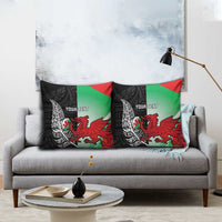 New Zealand and Wales Rugby Custom Pillow Cover Aotearoa All Black Combine Welsh Dragon - Polynesian Pride