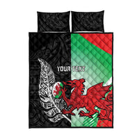 New Zealand and Wales Rugby Custom Quilt Bed Set Aotearoa All Black Combine Welsh Dragon LT14 - Polynesian Pride