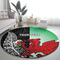 New Zealand and Wales Rugby Custom Round Carpet Aotearoa All Black Combine Welsh Dragon LT14 - Polynesian Pride
