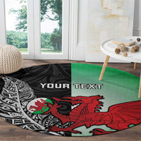 New Zealand and Wales Rugby Custom Round Carpet Aotearoa All Black Combine Welsh Dragon LT14 - Polynesian Pride