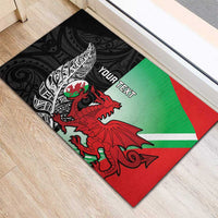 New Zealand and Wales Rugby Custom Rubber Doormat Aotearoa All Black Combine Welsh Dragon - Polynesian Pride