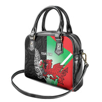 New Zealand and Wales Rugby Custom Shoulder Handbag Aotearoa All Black Combine Welsh Dragon LT14 - Polynesian Pride