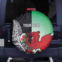 New Zealand and Wales Rugby Custom Spare Tire Cover Aotearoa All Black Combine Welsh Dragon LT14 No hole Black - Polynesian Pride