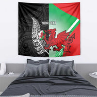 New Zealand and Wales Rugby Custom Tapestry Aotearoa All Black Combine Welsh Dragon LT14 - Polynesian Pride