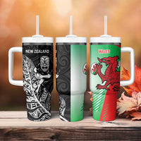 New Zealand and Wales Rugby Custom Tumbler With Handle Aotearoa All Black Combine Welsh Dragon LT14 - Polynesian Pride