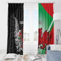 New Zealand and Wales Rugby Custom Window Curtain Aotearoa All Black Combine Welsh Dragon LT14 - Polynesian Pride