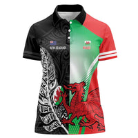 New Zealand and Wales Rugby Custom Women Polo Shirt Aotearoa All Black Combine Welsh Dragon - Polynesian Pride
