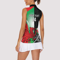 New Zealand and Wales Rugby Custom Women Sleeveless Polo Shirt Aotearoa All Black Combine Welsh Dragon LT14 - Polynesian Pride