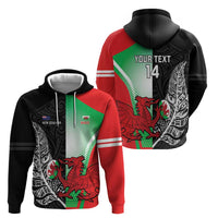 New Zealand and Wales Rugby Custom Zip Hoodie Aotearoa All Black Combine Welsh Dragon LT14 - Polynesian Pride