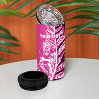 New Zealand Silver Fern Rugby Custom 4 in 1 Can Cooler Tumbler All Black Maori Pattern Pink LT14 - Polynesian Pride