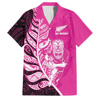 New Zealand Silver Fern Rugby Custom Family Matching Off The Shoulder Long Sleeve Dress and Hawaiian Shirt All Black Maori Pattern Pink LT14 Dad's Shirt - Short Sleeve Pink - Polynesian Pride