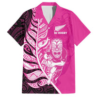 New Zealand Silver Fern Rugby Custom Family Matching Short Sleeve Bodycon Dress and Hawaiian Shirt All Black Maori Pattern Pink LT14 Dad's Shirt - Short Sleeve Pink - Polynesian Pride