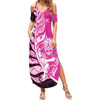 New Zealand Silver Fern Rugby Custom Family Matching Summer Maxi Dress and Hawaiian Shirt All Black Maori Pattern Pink LT14 Mom's Dress Pink - Polynesian Pride