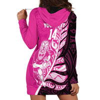 New Zealand Silver Fern Rugby Custom Hoodie Dress All Black Maori Pattern Pink LT14 - Polynesian Pride