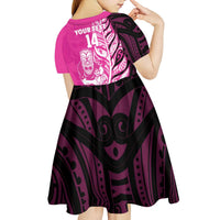 New Zealand Silver Fern Rugby Custom Kid Short Sleeve Dress All Black Maori Pattern Pink LT14 - Polynesian Pride