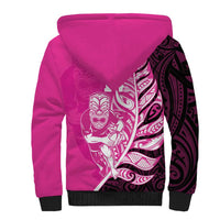 New Zealand Silver Fern Rugby Custom Sherpa Hoodie All Black Maori Pattern Pink LT14 - Polynesian Pride