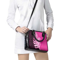 New Zealand Silver Fern Rugby Custom Shoulder Handbag All Black Maori Pattern Pink - Polynesian Pride