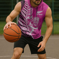 New Zealand Silver Fern Rugby Custom Sleeveless Hoodie All Black Maori Pattern Pink LT14 - Polynesian Pride