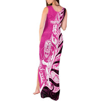 New Zealand Silver Fern Rugby Custom Tank Maxi Dress All Black Maori Pattern Pink LT14 - Polynesian Pride