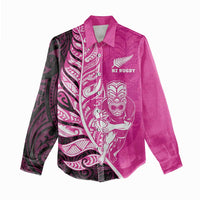 New Zealand Silver Fern Rugby Custom Women Casual Shirt All Black Maori Pattern Pink - Polynesian Pride