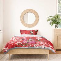 Personalized Hawaii Christmas Bedding Set Mele Kalikimaka Chilling Shaka Santa Flamingo - Polynesian Pride