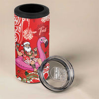 Personalized Hawaii Christmas 4 in 1 Can Cooler Tumbler Mele Kalikimaka Chilling Shaka Santa Flamingo LT14 - Polynesian Pride