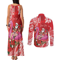 Personalized Hawaii Christmas Couples Matching Tank Maxi Dress and Long Sleeve Button Shirt Mele Kalikimaka Chilling Shaka Santa Flamingo LT14 - Polynesian Pride