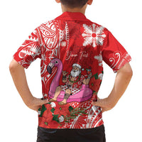 Personalized Hawaii Christmas Family Matching Summer Maxi Dress and Hawaiian Shirt Mele Kalikimaka Chilling Shaka Santa Flamingo LT14 - Polynesian Pride