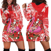 Personalized Hawaii Christmas Hoodie Dress Mele Kalikimaka Chilling Shaka Santa Flamingo LT14 - Polynesian Pride