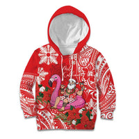 Personalized Hawaii Christmas Kid Hoodie Mele Kalikimaka Chilling Shaka Santa Flamingo LT14 Hoodie Red - Polynesian Pride